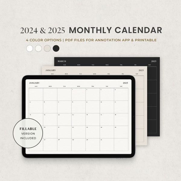 2024 2025 Digital Monthly Calendar, Goodnotes Monthly Planner, Monthly Template Printable PDF