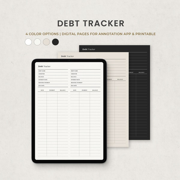 „Schulden-Tracker, Zahlungsvorlage, „Schulden-Schneeball“, Pay-off-Tracker Digitaler Planer für Goodnotes Ipad, druckbares PDF“.