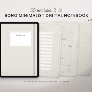 Quaderno digitale Boho per Goodnotes con schede, carta Kraft minima per prendere appunti 12 schede 35 modelli verticale per iPad Notability Noteshelf