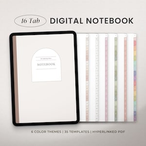 Digital anteckningsbok, Goodnotes-anteckningsbok, anteckningsbok med flikar, minimalistisk porträttanteckningsbok för studenter, iPad-notiser