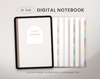 Cahier numérique, modèle de note Goodnotes avec lien hypertexte de 16 onglets, carnet d'étudiants, notes minimalistes pour Ipad