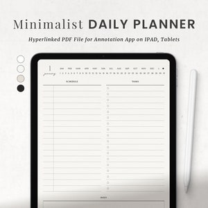 Minimalist Daily Planner, Daily Schedule Digital Planner Template for Goodnotes Ipad, Portrait Tablet Planner