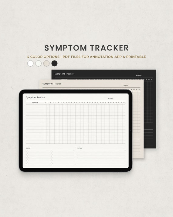 Monthly Symptom Tracker, Chronic Pain Tracker,Illness Tracking Digital Planner Template for Goodnotes on Ipad, Printable Letter PDF