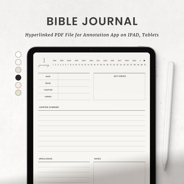 Daglig bibeldagbok, bibelkapitelsammanfattning digital planerare för Goodnotes på iPad, hyperlänkad trosplanerare