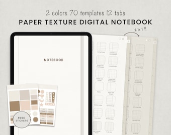 Minimalist Digital Notebook with tabs for Ipad Goodnotes Notability, Paper Texture Note taking Templates for Student, Aesthetic Boho Notes