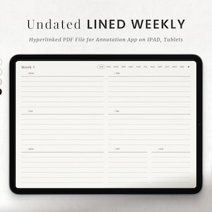 Weekly Planner Digital Goodnotes Ipad Notability, Undated Minimal Lined Week Planner