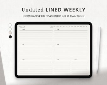 Weekly Planner Digital Goodnotes Ipad Notability, Undated Minimal Lined Week Planner