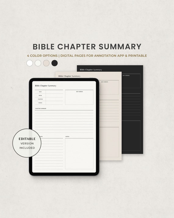 Bible Chapter Summary, Bible Study Journal, Bible Reading, Faith Planner Digital Template for Goodnotes on Ipad, Printable Fillable PDF
