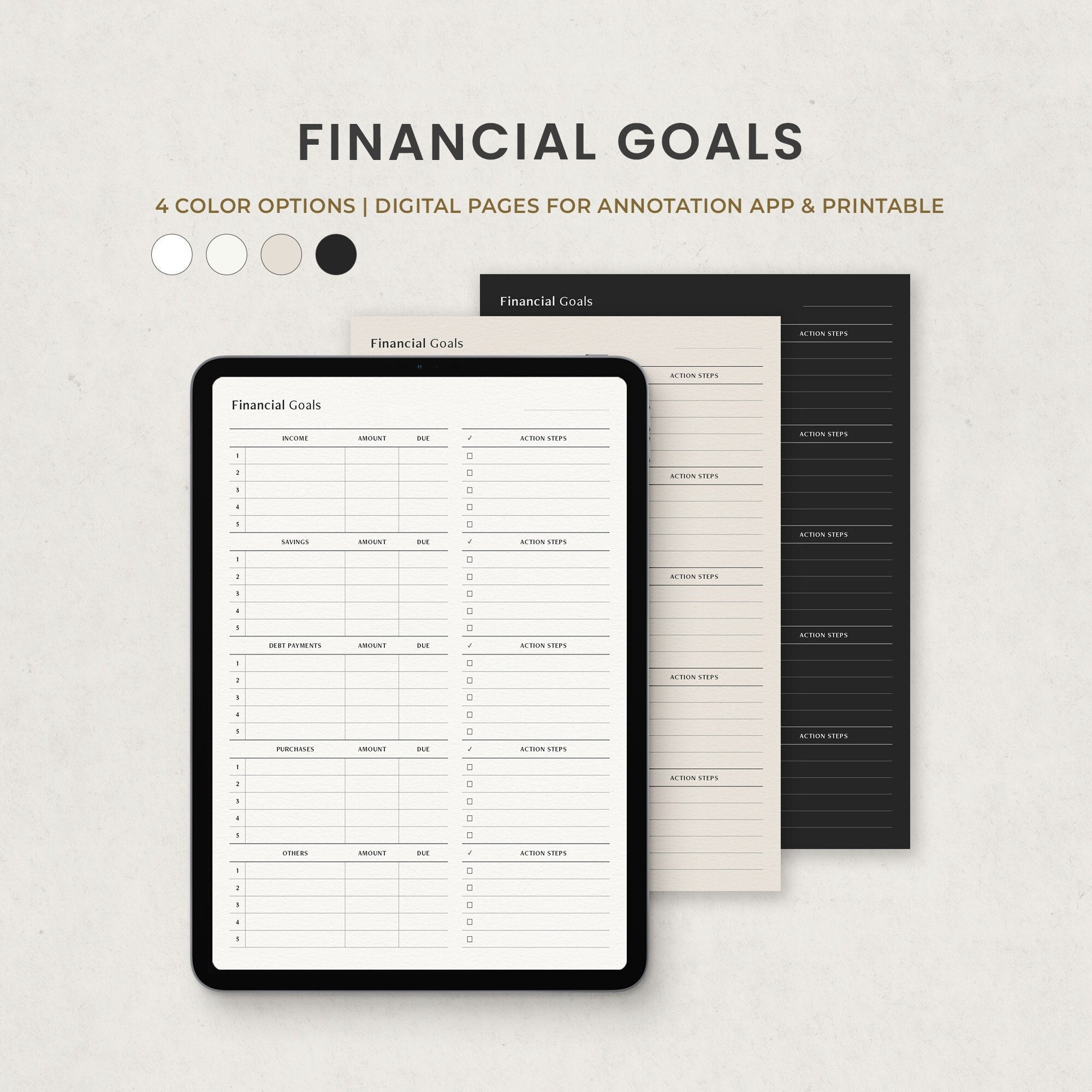Financial Goals Planner, Digital Finance Budget Planner for Goodnotes Notability Ipad, Digital Inserts