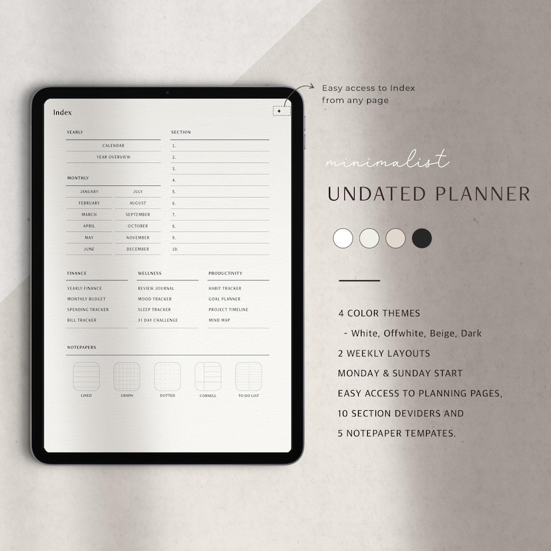 Digital Planner for iPad Goodnotes, Undated Minimalist Weekly Planner, Notability Simple Daily Journal image 2