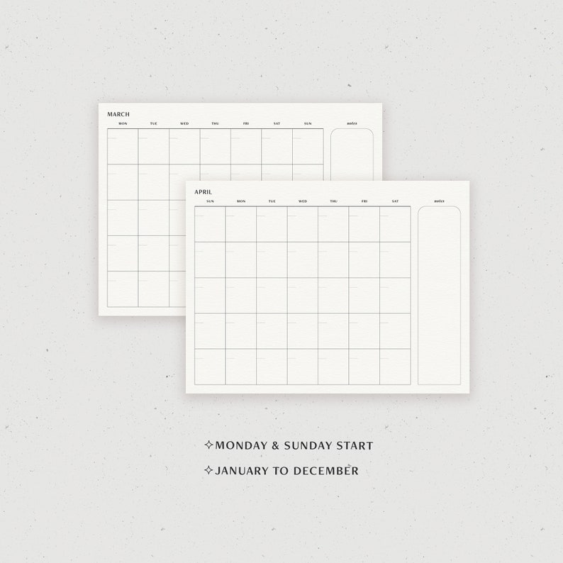 Monthly Planner With Notes Undated Monthly Calendar Template - Etsy