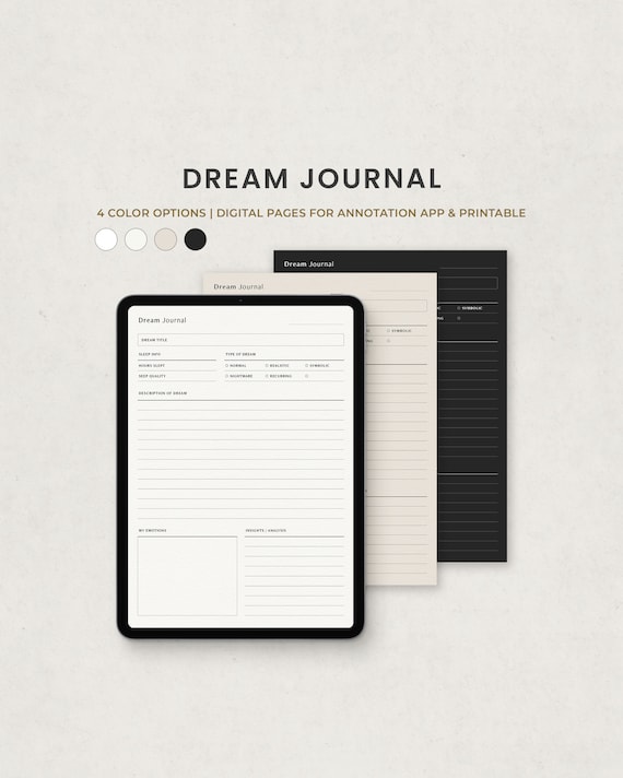 Dream Journal Printable, Daily Dream Tracker, Digital Sleep Quality Log for Goodnotes Ipad, Notability PDF
