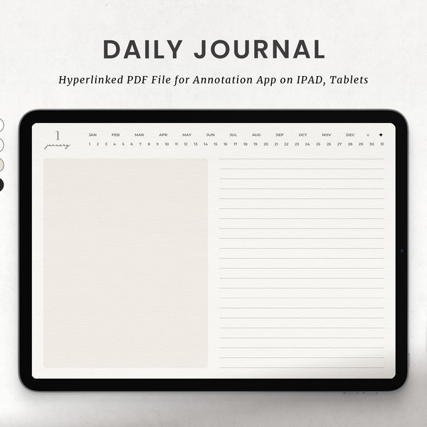 Daily Journal, Digital Photo Journal, Goodnotes Bullet Journal, Landscape Notebook, Half Lined, Dot Grid Notes