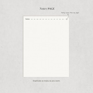 Puede incluir: Una p&aacute;gina de notas en blanco con un patr&oacute;n de cuadr&iacute;cula punteada. La p&aacute;gina est&aacute; etiquetada como "Notas" e incluye un encabezado de calendario con los meses del a&ntilde;o. El texto "&iexcl;Acceso f&aacute;cil desde cualquier p&aacute;gina!" est&aacute; escrito a mano con una flecha que apunta a un peque&ntilde;o icono cuadrado. El texto "Duplica tantas como quieras." est&aacute; escrito en la parte inferior de la p&aacute;gina.