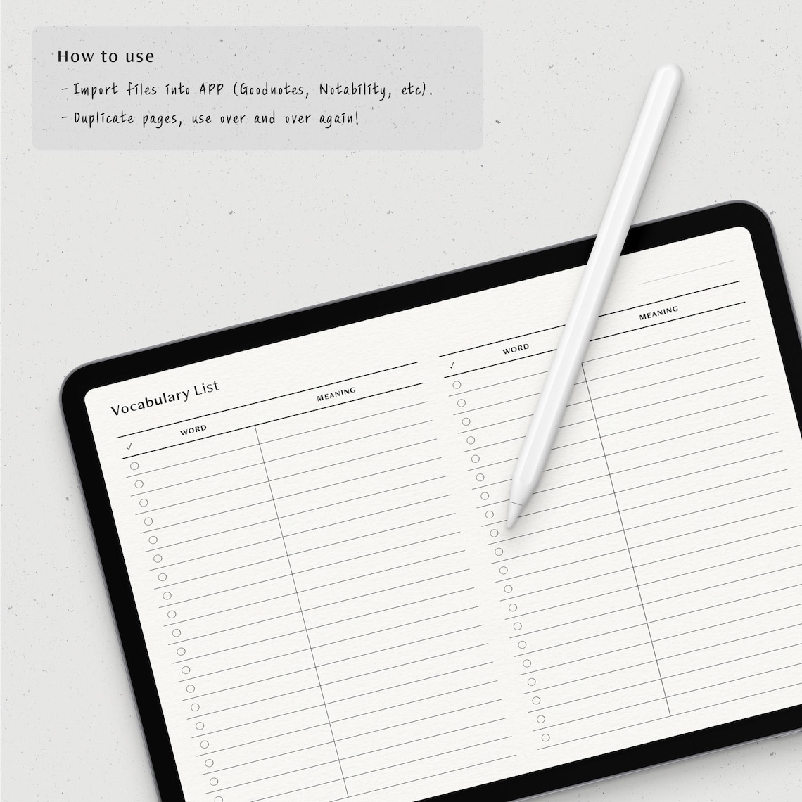 Idividual Notes Vocabulary Note, Word Notes, Language Learning Study Note Landscape ...