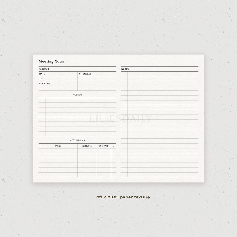 Digital Meeting Notes, Meeting Minutes Landscape Template Printable ...