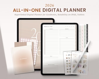 Digital Planner iPad 2026, All in One Goodnotes Template, Notability Planner, Minimalist Life Weekly Daily Journal