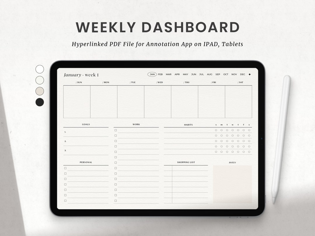 Digital Weekly Dashboard, Landscape Weekly Planner, Minimal Weekly Digital Weekly Dashboard, Landscape Weekly Planner, Minimal Weekly