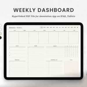 Digital Weekly Dashboard, Goodnotes Weekly Planner Landscape, College Student Planner for Ipad, Notability