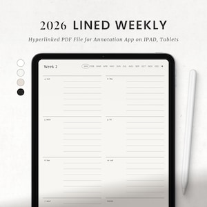2026 Minimalist Lined Weekly Monthly Digital Planner for Goodnotes Ipad, Simple Week Agenda