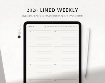 2026 Minimalist Lined Weekly Monthly Digital Planner for Goodnotes Ipad, Simple Week Agenda