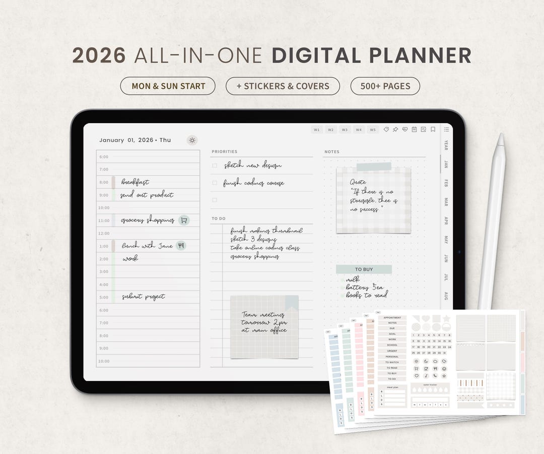 Digital Planner 2026, Minimalist Goodnotes Planner, Weekly Daily ...
