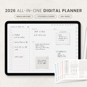Digitaler Planer 2026, Minimalistischer Goodnotes Planer, Wochenplaner, iPad Notability Landschaftsplaner