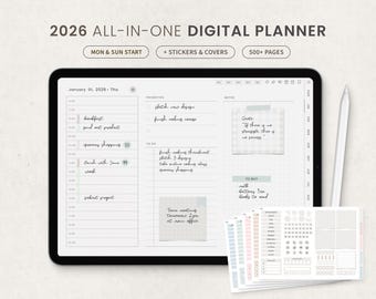 Digital Planner 2026, Minimalist Goodnotes Planner, Weekly Daily Planner, iPad Notability Landscape Planner