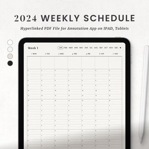 2024 Weekly Schedule Digital Planner, Weekly Timetable Template for Goodnotes on Ipad Planner PDF