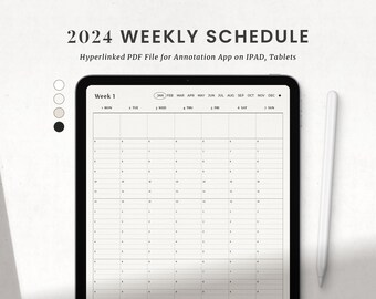 2024 Weekly Schedule Digital Planner, Weekly Timetable Template for Goodnotes on Ipad Planner PDF