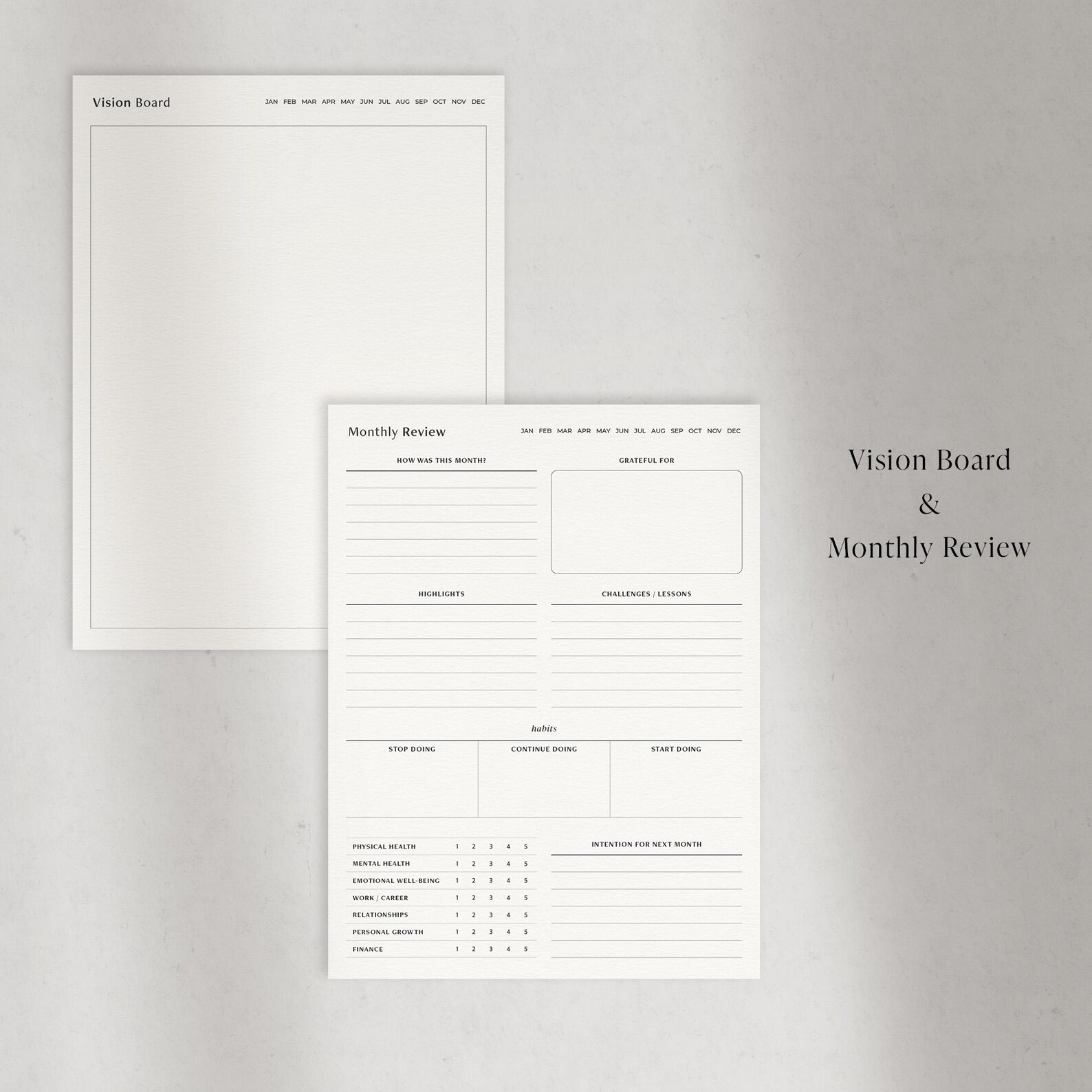 Monthly Review & Vision Board, Reflection Journal Digital Template for ...