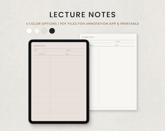 Lecture Notes, Digital Note Paper, College Note Taking Template for Goodnotes Notability Ipad Printable PDF