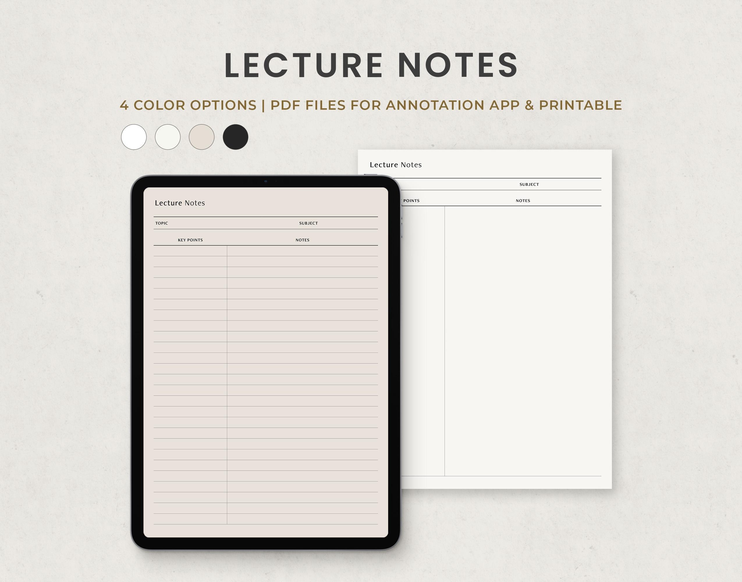 Lecture Notes, Digital Note Paper, College Note Taking Template for ...
