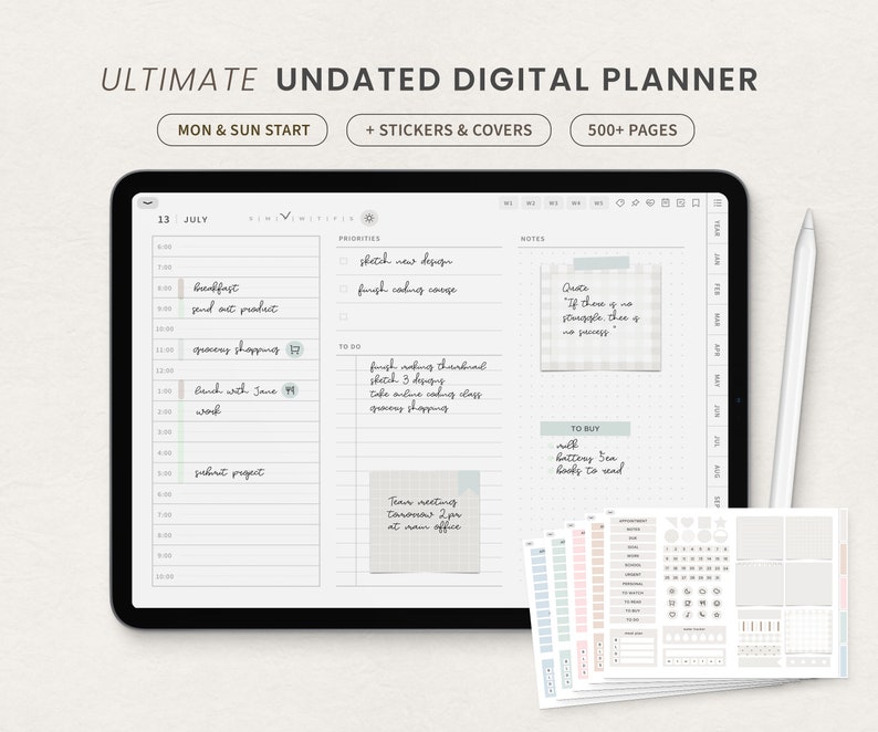 Undated Planner, Minimalist Digital Planner, iPad Goodnotes Daily Planner, Notability Planner, Simple Student Planner image 1