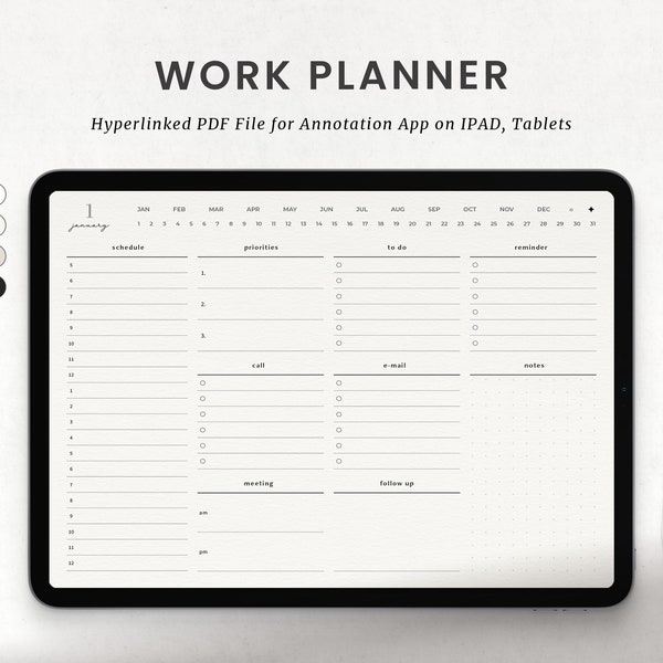 Agenda numérique de travail, agenda de bureau Goodnotes, organiseur d'entreprise, modèle de liste de contrôle des tâches Ipad Notability PDF