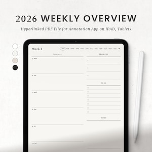 Weekly Planner Digital 2026, Goodnotes Weekly Planner, Ipad Notability Minimalist Simple Weekly Monthly Planner
