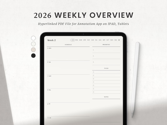 Weekly Planner Digital 2026, Goodnotes Weekly Planner, Ipad Notability Minimalist Simple Weekly Monthly Planner