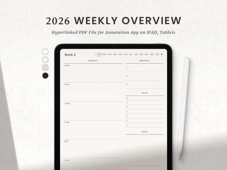 Weekly Planner Digital 2026, Goodnotes Weekly Planner, iPad Notability Minimalist Simple Weekly Monthly Planner image 1