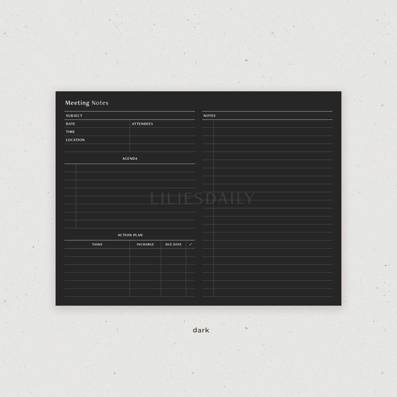 Digital Meeting Notes, Meeting Minutes Landscape Template Printable ...