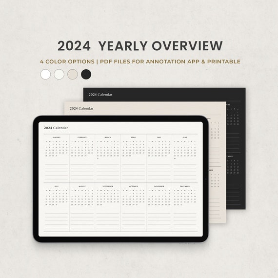 Calendario digitale 2024 Modello di pianificazione annuale panoramica per  Goodnotes IPAD, Calendario mensile PDF stampabile -  Italia
