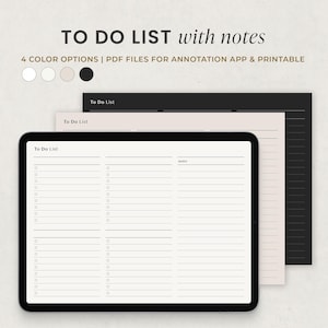 To Do List with Notes, Landscape Daily Checklist, Task list Digital Template for Goodnotes Ipad, Printable Planner