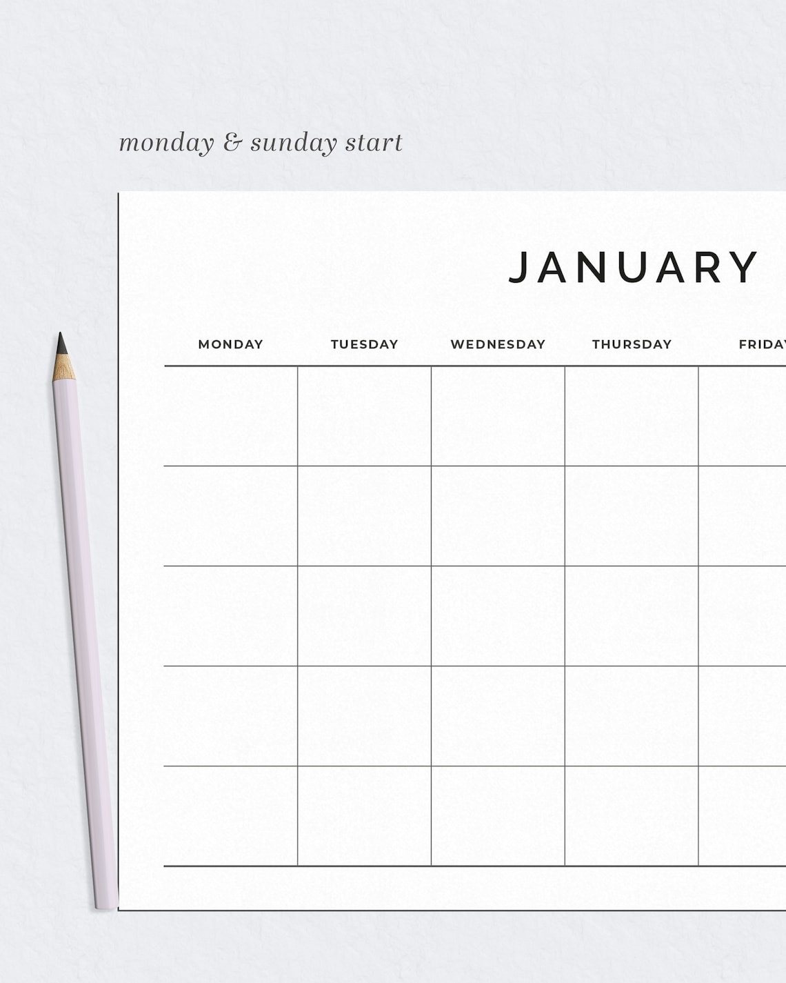 Blank Monthly Calendar Printable Desk Wall Monthly Overview | Etsy