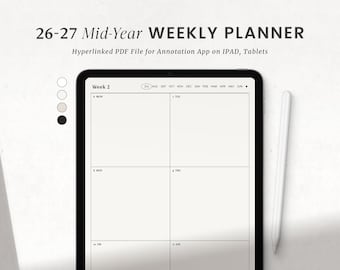 26-27 Weekly Planner, Mid-Year Digital Planner for Goodnotes, iPad, Notability