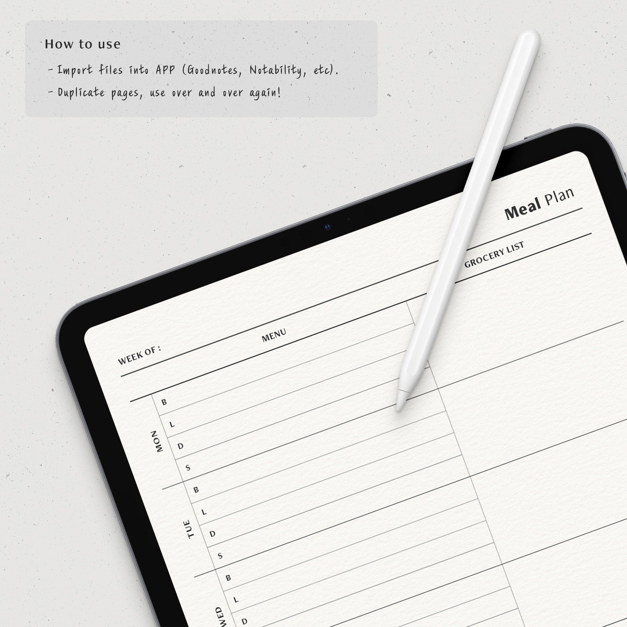 Weekly Meal Planner Digital Template Grocery List Weekly - Etsy
