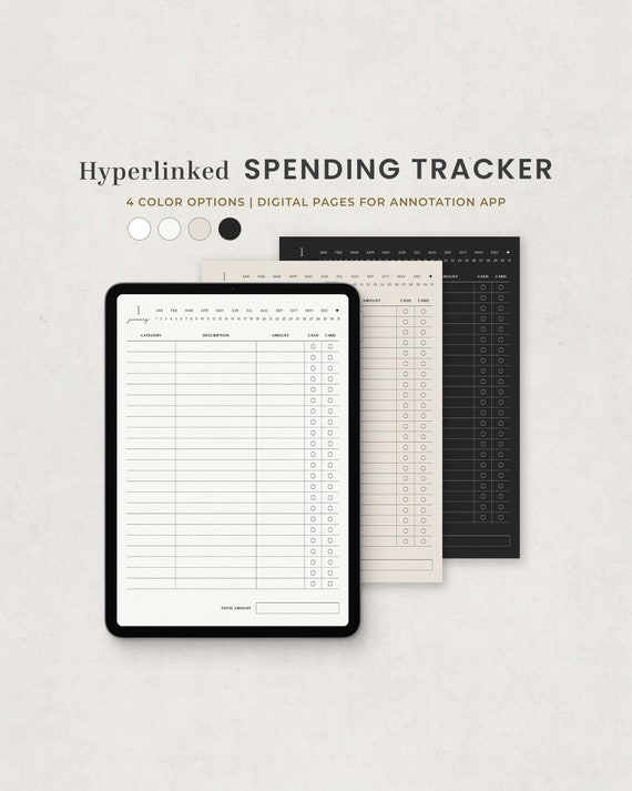 Hyperlinked Daily Spending Tracker, Expense Log, Personal Finance Digital Planner Template for Goodnotes on Ipad