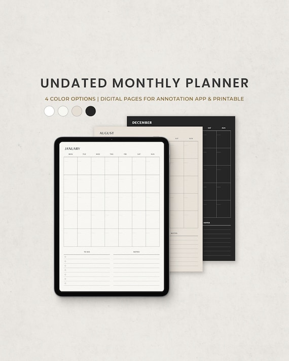 Monthly Planner Undated Digital Planner Template for Goodnotes Ipad, Monthly Calendar, White Kraft Dark Black Portrait Minimal Paper Texture - Etsy Monthly Planner Undated Digital Planner Template for Goodnotes Ipad, Monthly Calendar, White Kraft Dark Black Portrait Minimal Paper Texture - Etsy