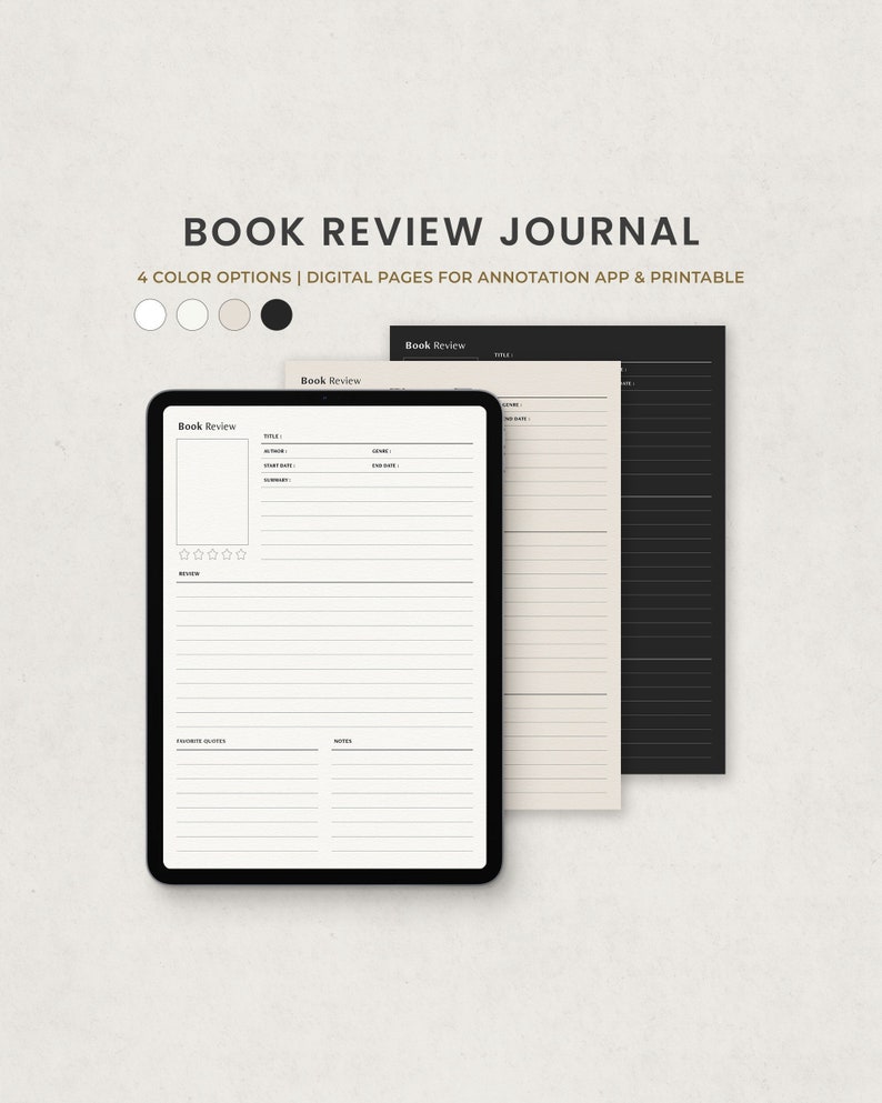 Book Review Journal Reading Digital Planner Template for Etsy
