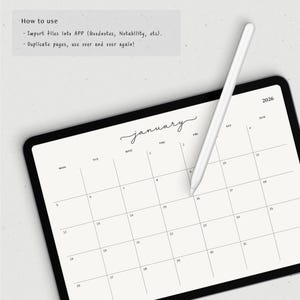 2026年、2027年の月間カレンダー、ミニマリストプランナー、Goodnotes iPad用の印刷可能で記入可能な月間デジタルテンプレート 画像 5