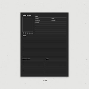 Book Review Journal, Reading Digital Planner Template for Goodnotes on Ipad, Printable Letter PDF, Beige Dark Minimal Pages image 4