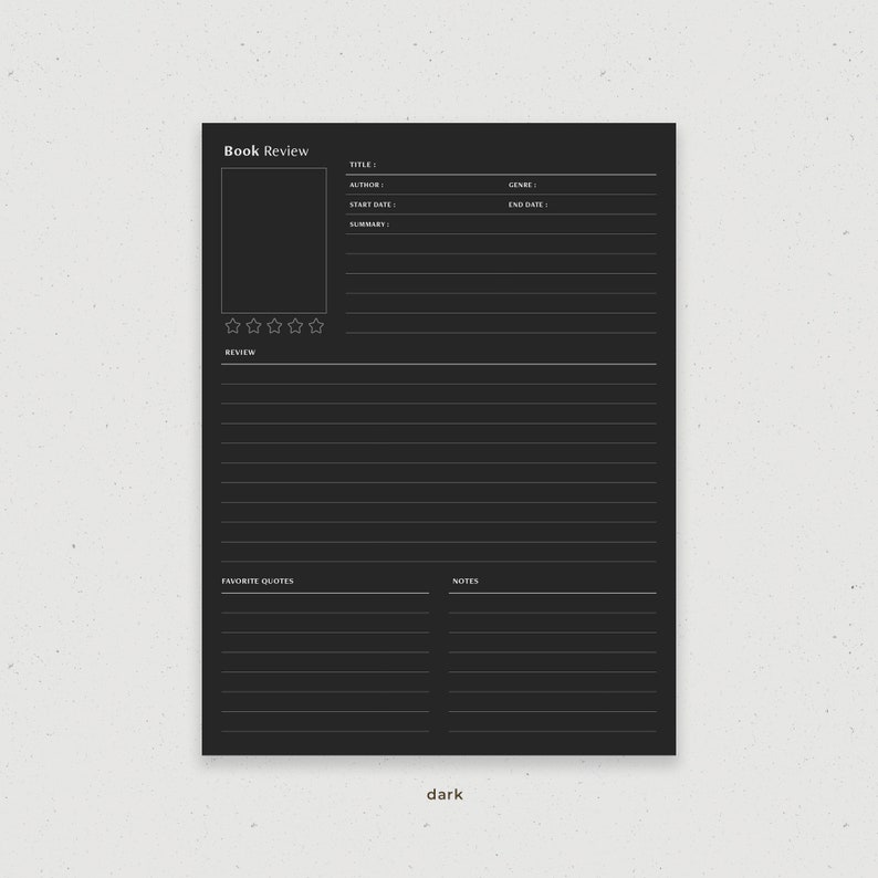 Book Review Journal, Reading Digital Planner Template for Goodnotes on Ipad, Printable Letter PDF, Beige Dark Minimal Pages image 4